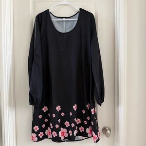 Floral Black Dress with Pink Accents - size XXL